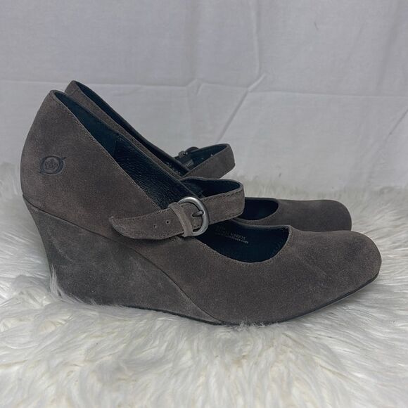 Born Jordana Brown Suede Mary Jane Wedge Heels Sz 7.5 - Picture 4 of 6